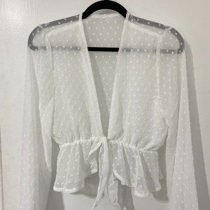 Women's Tie Knot Long Sleeve Deep V Neck Shirt